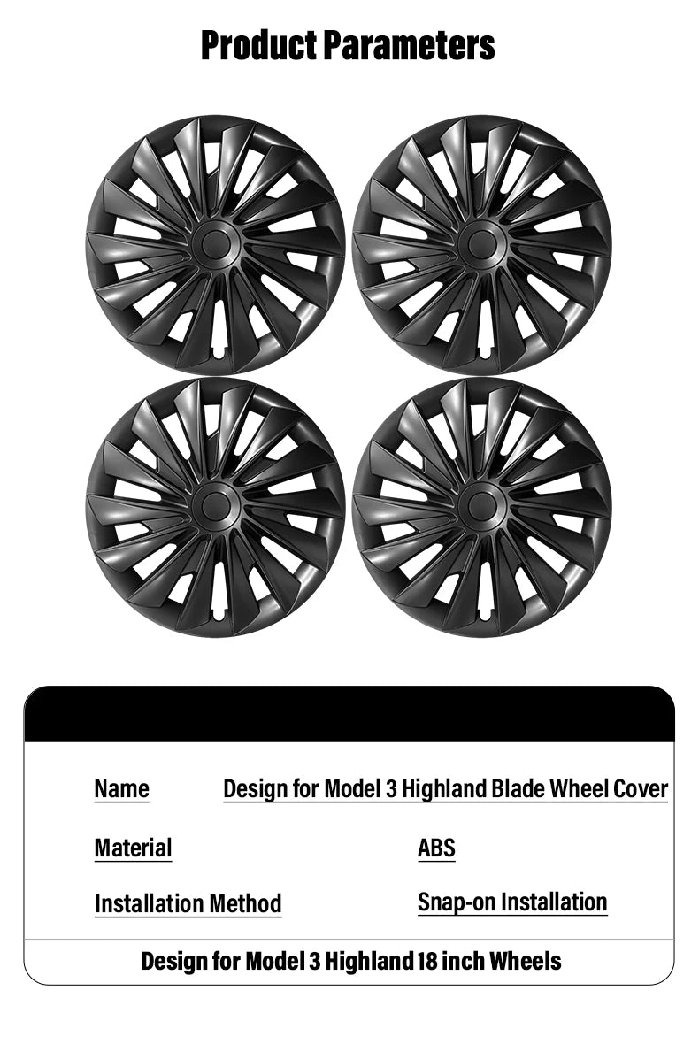 4PCS 18-Inch Blade-Style Wheel Covers for Tesla Model 3 Highland Full Rim Hubcaps - Store Hero