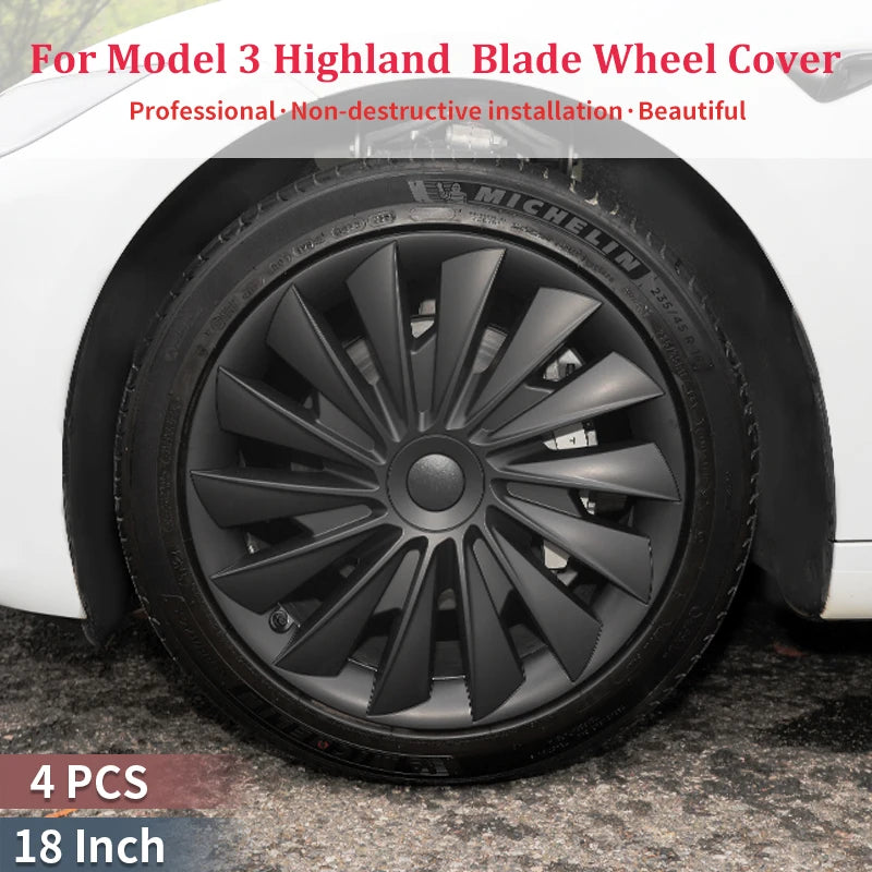 4PCS 18-Inch Blade-Style Wheel Covers for Tesla Model 3 Highland Full Rim Hubcaps - Store Hero