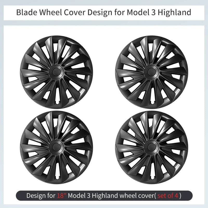 4PCS 18-Inch Blade-Style Wheel Covers for Tesla Model 3 Highland Full Rim Hubcaps - Store Hero