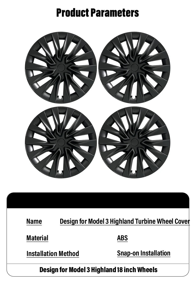 4PCS 18-Inch Turbine Hubcaps for Tesla Model 3 Highland Performance - Store Hero